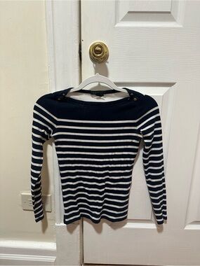 RALPH LAUREN POLO Navy and White Striped Boatneck Sweater